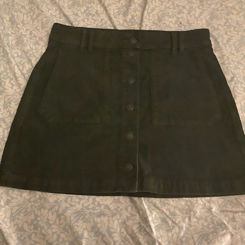 Olive Green Corduroy Button Down Skirt